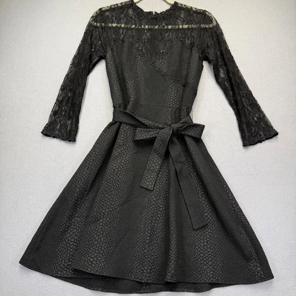 The Kooples Black Snakeskin Lace Fit Flare Dress FR1635 BLA01 Size 3 L - Picture 1 of 10